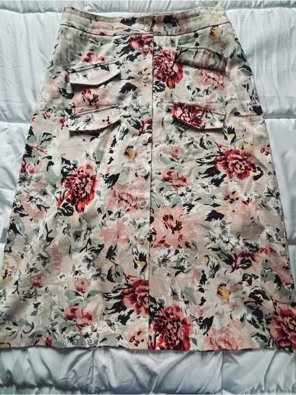 Anthropologie Pink Floral Pencil Skirt with Red and Green Accents - Picture 4 of 4